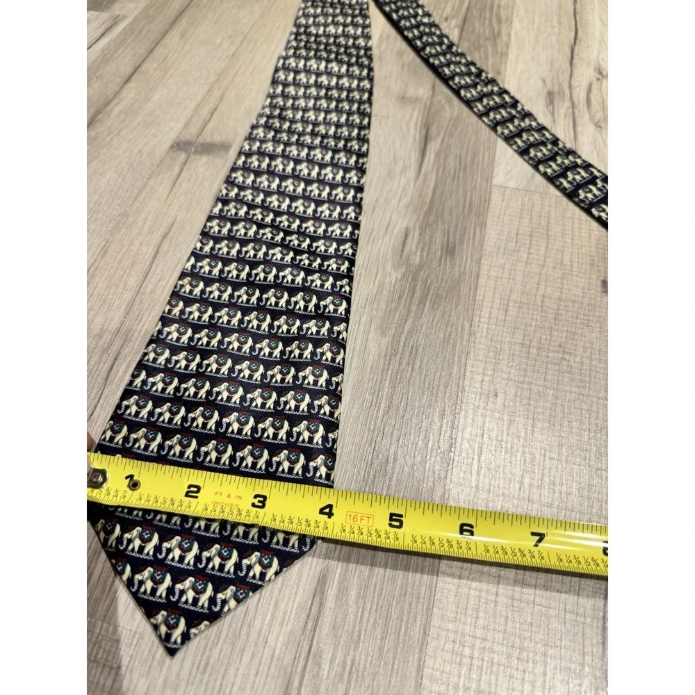 Rene Chagal Handmade Navy Blue Multi Elephant Animal Print Skinny Men's Tie